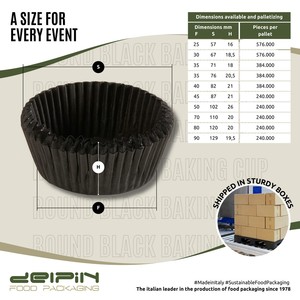 Fabriqué en Italie, écologique, recyclable, personnalisable, résistant à la graisse, doublure pour cupcake en papier ondulé noir, 70 mm, gobelet de cuisson jetable - Product Image 4