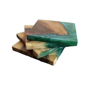 ชุดถาดรองแก้วทำจากไม้อีพ็อกซี่ทรงกลมสีเงินสไตล์หรูหรา - Product Image 1