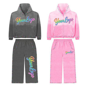 Nueva Tendencia: Conjuntos de Sudaderas con Capucha Holgadas y Pantalones Deportivos con Pedrería, Estilo Vintage Lavado, Conjuntos Deportivos para Hombre - Product Image 6