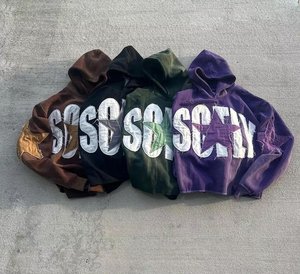 Ensemble de survêtement 2 pièces en coton pur lourd, délavé et vieilli, coupe évasée, pour homme, vente en gros, pas cher, 100% coton - Product Image 2