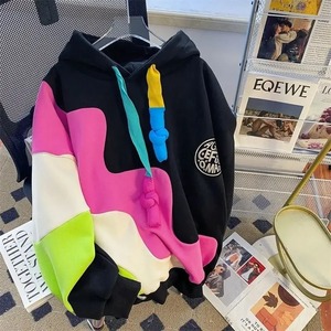 Suelta de talla grande japonés Retro contraste Color polar Sudadera con capucha mujer Otoño Invierno Tejido estilo perezoso pareja chaqueta - Product Image 1