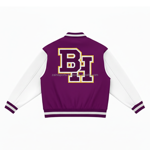 Premium 350 GSM mezcla de lana Varsity chaqueta púrpura cuerpo blanco mangas personalizado Chenille Logo bordado mujer Varsity chaqueta - Product Image 2