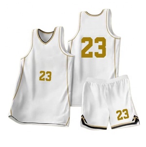 Conjunto de Uniforme de Baloncesto Personalizado con Logotipo, 100% Poliéster, Color Blanco y Dorado, Impresión de Números, Manga Corta, Uniforme Deportivo para Equipo, Nombre del Equipo - Product Image 1