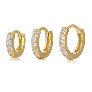 Pendientes de Aro Clásicos de Plata de Ley 925 Chapados en Oro con Circonitas, Estilo Vintage, Joyería Fina para Mujer - Product Image 1