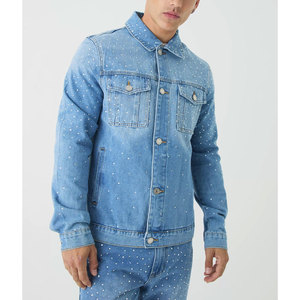 Veste denim d'hiver personnalisée pour hommes 100% manteau en denim délavé en coton avec logo embelli veste d'extérieur à la mode de haute qualité - Product Image 1