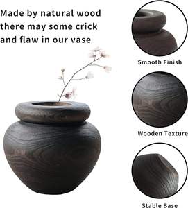 Vase en bois noir pour décor, grand vase à fleurs décor bohème/rustique/ferme pour comptoir de maison, étagère, pièce maîtresse et table - Product Image 6