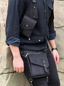 Sac de jambe de moto en cuir véritable imperméable, sac de cycliste, sac de cuisse, sac de taille, fermeture à glissière, LLB-0015 - Product Image 3