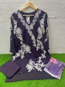 Diseñador tradicional pakistaní indio ropa nueva llegada trabajo a mano Kurti pantalón Dupatta Salwar gharara traje Georgette bordado - Product Image 5