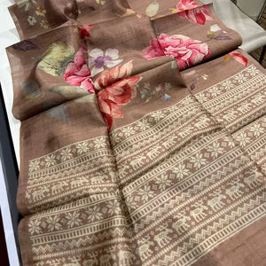 Hermosa tela Tussar estampada Sari tradicional exclusiva última moda para ropa de fiesta de boda Nupcial Étnica para mujeres indias - Product Image 1