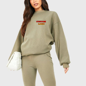 Sweats à col rond sur mesure de haute qualité 100% coton 400 GSM pull à épaules tombantes poids lourd sweat-shirt femme - Product Image 1