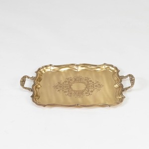 Poignées de plateau de service décoratives en laiton vintage |   Plateau rectangulaire en métal gravé pour le thé et les collations, pour la maison, l'hôtel, les mariages - Product Image 5