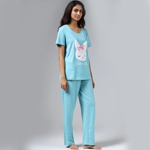 2025 Summers Custom Women's 100% Conjunto de pijama de algodón Logo bordado Camiseta Traje de noche Tallas grandes Simple Sexy Sólido Tacto suave 2 - Product Image 3