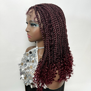 <span class=keywords><strong>Jennifer</strong></span> Court Avec Des Boucles Fermeture En Dentelle Perruques Courtes Tressées Perruques Pour Les Femmes Noires Boîte Tresse Perruque Couleur 99J - Product Image 5