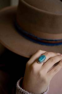 Copper <b>Turquoise</b> Sterling Silver 925 Brass Oval Cut Bezel Setting Wedding Statement Gemstone <b>Ring</b> for December Birthstone - Product Image 3