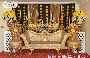Elegante conjunto de sofás italianos de respaldo bajo para escenario de bodas, sofá italiano con acabado dorado para escenario, conjunto de sofás para bodas indias, EE. UU. - Product Image 6