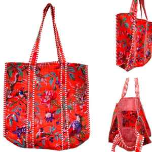 Hand Block Printed <b>Quilted</b> Cotton Tote Bag Eco-Friendly Mix Pattern Style Indian Shoulder for Women Handmade - Product Image 2