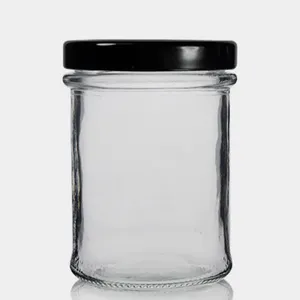 透明玻璃Bonta热酱罐，带金属吊耳，家庭尺寸宽口圆形果酱玻璃