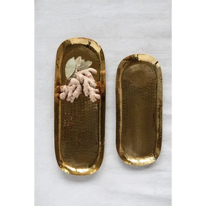 Hammered <b>Gold</b> Food <b>Serving</b> <b>Tray</b> With Antique Metal <b>Serving</b> <b>Tray</b> Exporter From India rectangular shape - Product Image 2