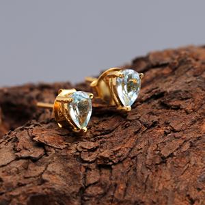 Boucles d'oreilles pendantes en argent sterling 925 plaqué or vintage, serties de topaze bleue naturelle, faites à la main, élégantes pour mariage et soirée, vente en gros - Product Image 1