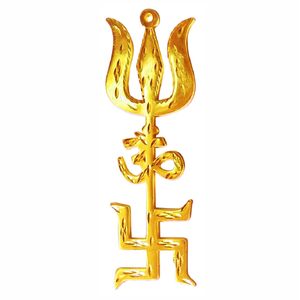 HOME GENIE Tri Shakti Trishool Brass Trishul, Om et Swastik Symbole pour Home Temple, Vastu et Protection Spirituelle - Product Image 1