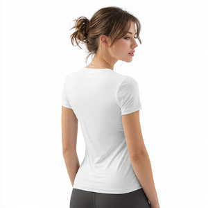 Camisetas Deportivas con Cuello en V para Mujer, Manga Corta, Cuello Redondo, Ropa de Yoga, Tops, 100% Poliéster, Camiseta de Gimnasio para Mujer - Product Image 4