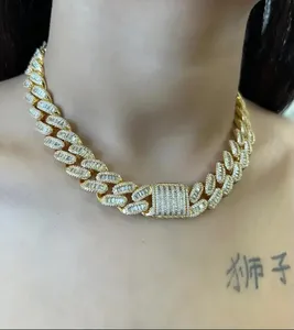 Plata de Ley 925 sólida y cadena cubana chapada en oro real, cadena de Baguettes de diamante Moissanite para mujer - Product Image 5