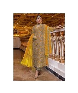 Nouveau brodé femmes soie rayonne chemise robe manches longues pakistanaise Shalwar Kameez brodé pelouse Collection pour la fête - Product Image 3