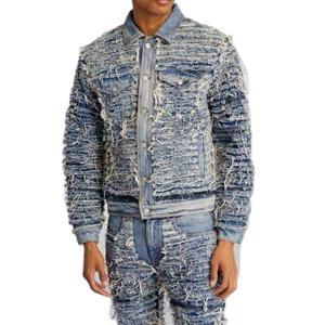 Chaquetas y abrigos de mezclilla informales Vintage para hombre, raspado completo de invierno con cierre de botón, estilo de bordes crudos ligeros lavados, 2017 - Product Image 1