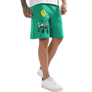 Shorts en molleton délavé style streetwear hip-hop pour homme, effet vintage, délavé soleil, en tissu French Terry, avec broderie et imprimé. - Product Image 1