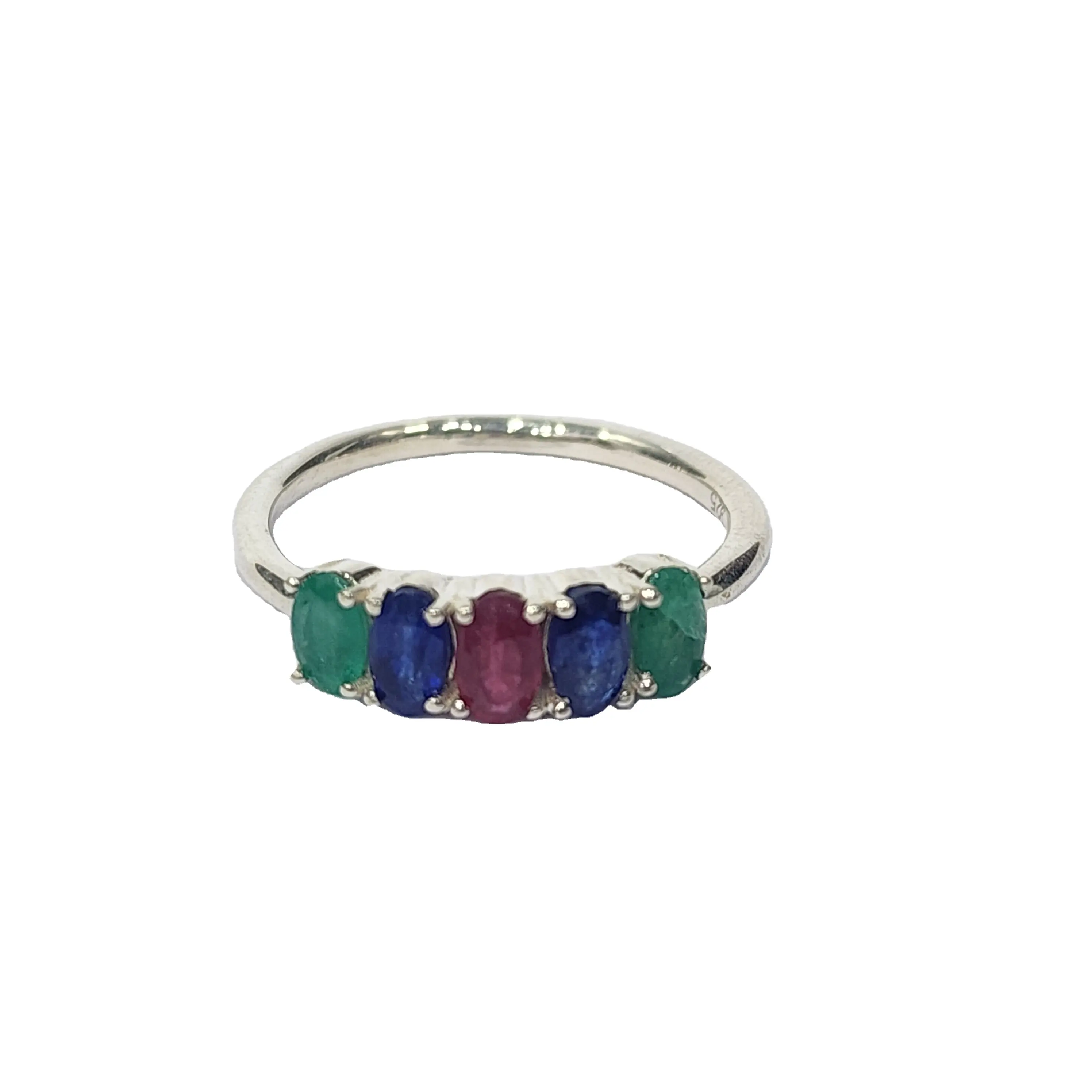 Plata de Ley 925 calidad AA forma ovalada Natural Esmeralda rubí zafiro piedra preciosa hecha a mano diseñador único anillo Vintage
