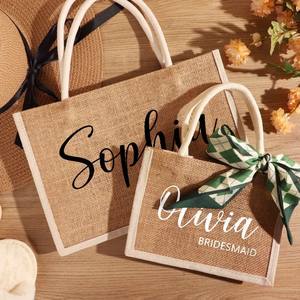 Bolsa de yute de alta calidad ecológica colorida impresa personalizada bolsa de compras reutilizable papel de regalo Natural para boda promocional - Product Image 6