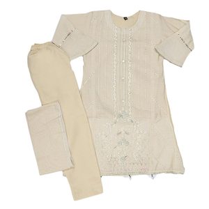 ชุดเด็กผู้หญิงปักลายหรู 3 ชิ้น - สีเบจ - Product Image 1