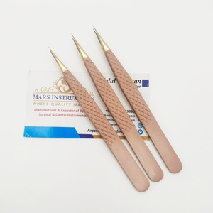 Pinzas para Extensiones de Pestañas de Color Nude Recto con Punta Dorada, Pinzas de Microfibra con Punta de Agarre, Logotipo Personalizado - Product Image 2
