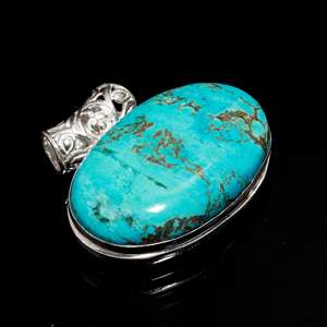 Turquoise Pendentif Pierre Précieuse Pendentif Bijoux Allemand Argent Forme Ovale Bleu Vintage Design DIY Lunette Turquoise Pendentif - Product Image 1