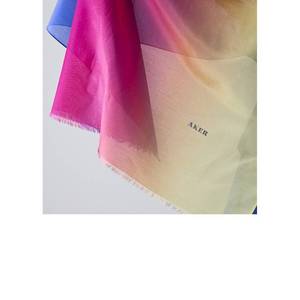 Ensemble de foulards de mode bleu et jaune en soie et coton, châle dégradé avec pompons - Product Image 3