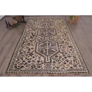 Turkish Large Rug 4.9x8.2 ft (150x249 cm), Vintage <b>Brown</b> Floral <b>Wool</b> Rug - Product Image 1