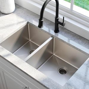 Fregadero de doble cuenco de acero inoxidable 304 hecho a mano TRIHO resistente a los arañazos con sistema de drenaje fácil para cocinas domésticas - Product Image 5