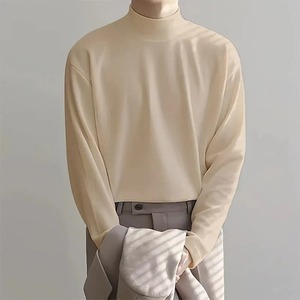 Autumn Winter <b>Men's</b> Trendy Slim Fit <b>Top</b> 100% Cotton Double Sided Fleece Base Layer with <b>Turtle</b> <b>Neck</b> Plus Size Smooth Silhouette - Product Image 3