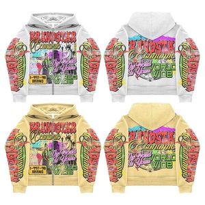 Sweat à capuche surdimensionné en coton de haute qualité Streetwear Patch de broderie personnalisé Zip up Sweats à capuche surdimensionnés pour hommes Pull Up Rhinestone Hoodie - Product Image 1