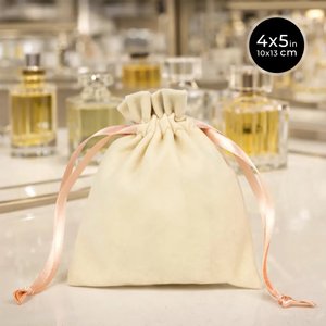 Blush Pink Velvet Rose <b>Drawstring</b> <b>Pouch</b> with Screen Printing Finish Recyclable for Storing Jewelry or Gems 4 5 (10 13 Cm) - Product Image 2