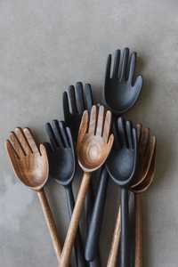 Cuillères en bois d'acacia de teck durables pour la cuisine Ensemble d'ustensiles lisses avec acier miroir pour les fêtes - Product Image 2