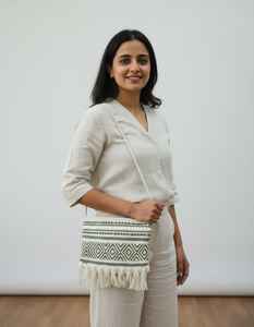 Craftstages International Handmade Designer Dari Cotton Eco-Friendly Ladies Shoulder Bag Square Thread Pattern Handloom Zipper - Product Image 1