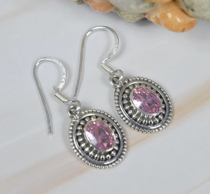 Haute qualité 925 bijoux en argent Sterling faits à la main en gros chrétien rose topaze à facettes pierres précieuses boucles d'oreilles breloque forme ovale cadeau - Product Image 2