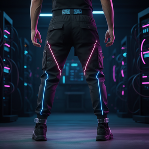Pantalones Joggers Techwear 2026 para Hombre, Pantalones Cargo Futuristas con Rayas de Neón, Detalle de Malla Translúcida, Ropa Urbana, Venta al por Mayor, Prendas Personalizadas 100% - Product Image 2