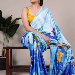Collection de vêtements de fête de mariage Saree traditionnel en satin de soie imprimé de haute qualité chemisier non cousu pièce indienne pakistanaise 2025-26 - Product Image 1