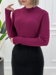 Suéter Ligero Informal de Punto con Cuello Alto para Mujer, Manga Larga, Corte Ajustado, Liso, con Logotipo Personalizado, Fabricación de Ropa OEM ODM - Product Image 6