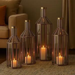 Contemporary Modern Gold Metal Handmade Lead Free Durable Glass <b>Candle</b> <b>Holder</b> <b>Lanterns</b> for Home Hotel & Garden Decorations - Product Image 2