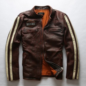 Chaqueta de motociclista Vintage para hombre, abrigos de cuero con letras de marca de moda ajustados, tela de lona hecha en fábrica - Product Image 3