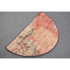 Alfombra de lana Vintage de 2,5x1,5 pies, color rojo y Beige, hecha a mano, área grande turca, área abstracta, piel Rectangular, diseño de retazos para pasillo, látex - Product Image 4