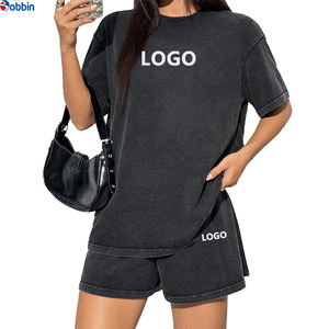 Streetwear Crew Neck T <b>Shirt</b> Vintage <b>Shorts</b> <b>Sets</b> for <b>Women</b> High Quality Custom Acid Wash <b>Short</b> Sleeve T <b>Shirt</b> <b>and</b> <b>Shorts</b> <b>Set</b> - Product Image 1